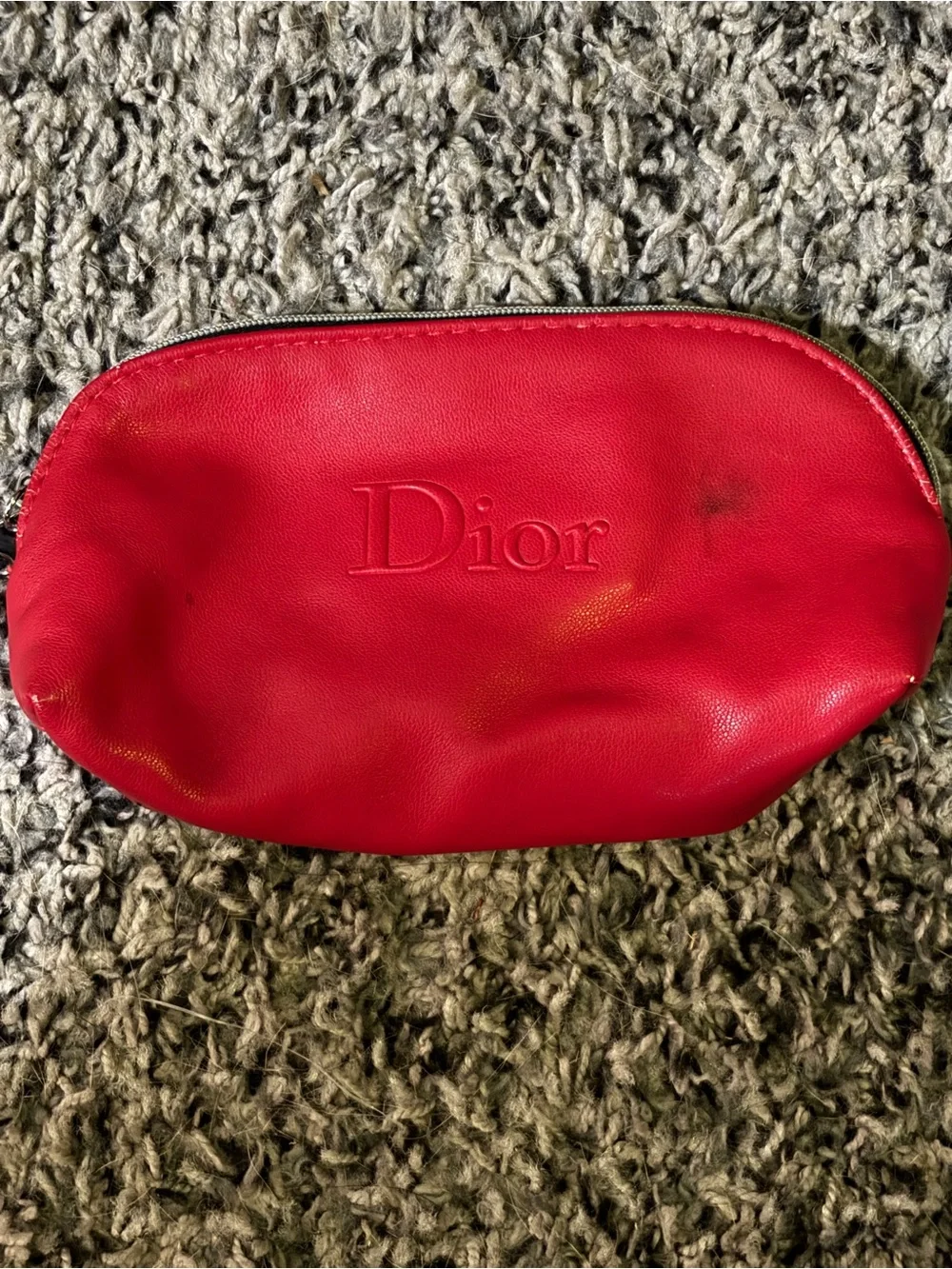 Dior Red Embossed red faux Leather Pouch
